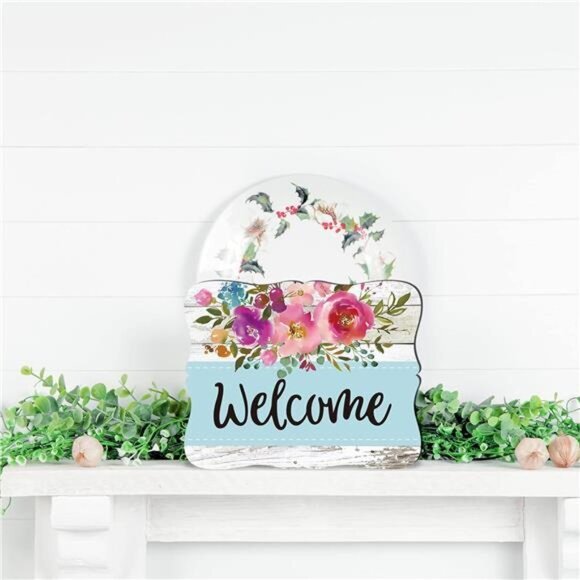 Welcome Hanging Sign Front Door Decor Wooden Welcome Sign Watercolor Floral - Picture 7 of 8